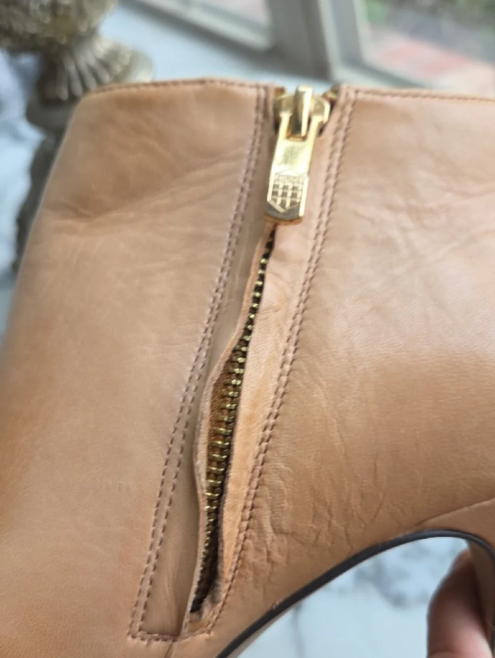 Vince Camuto Camel/Tan Leather High Heel Ankle Booties with Side Zip